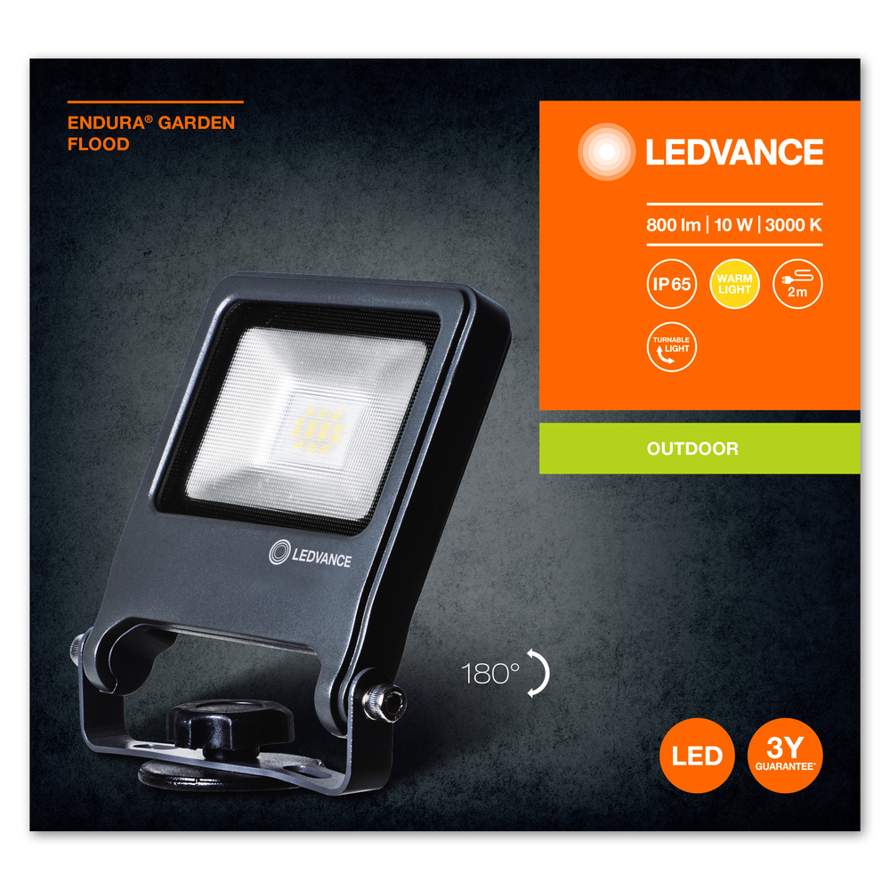 Ledvance LED-Außen-Fluterleuchte mit Erdspieß ENDURA GARDEN FLOOD 10W 830 SPIKE  – 4058075206847