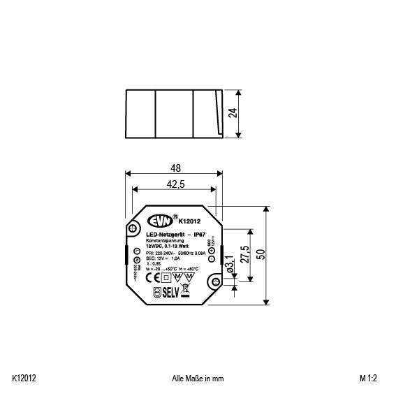 EVN Lichttechnik LED-Netzgerät 12VDC 1-12W K12 012 - K12012