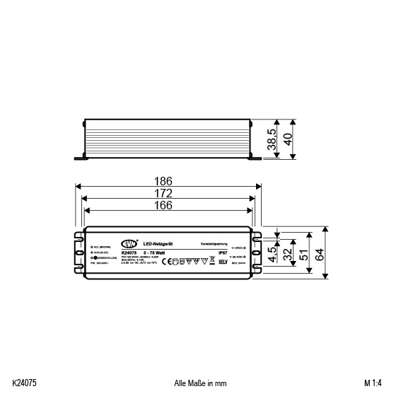 EVN Lichttechnik LED-Netzgerät 24VDC 0-75W IP67 K 24075 - K24075