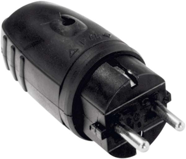 Schutzkontakt Gummistecker in Schwarz SCHUKO, IP44 Schutzkontakt Gummistecker in Schwarz SCHUKO, IP44
