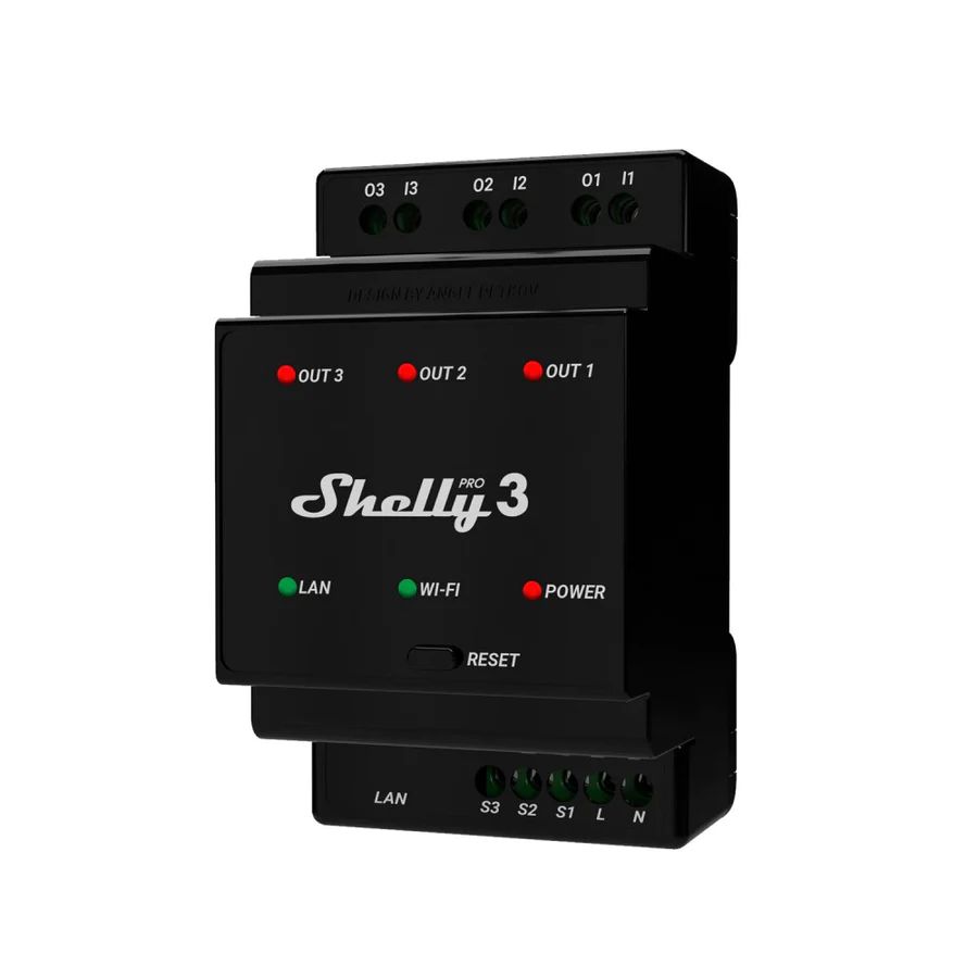 Shelly Hutschiene Pro 3 Relais max. 48A 3 Phasen 3 Kanäle WLAN LAN BT