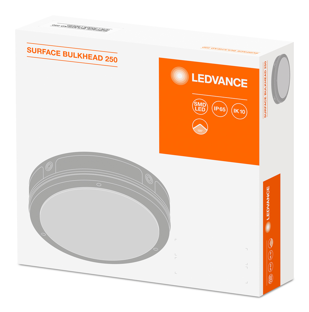Ledvance LED wall and ceiling luminaire SURFACE BULKHEAD 250 ON/OFF 10W/3000K WT IP65