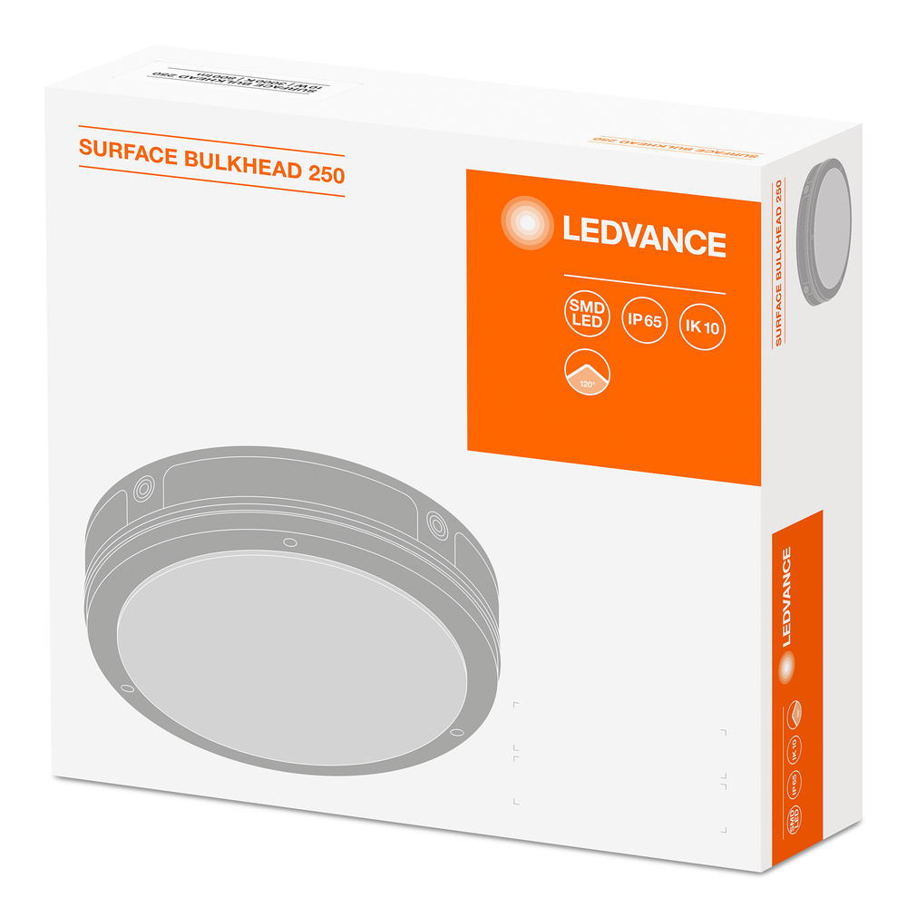 Ledvance LED-Wand- und Deckenleuchte SURFACE BULKHEAD 250 ON/OFF 10W/3000K WT IP65