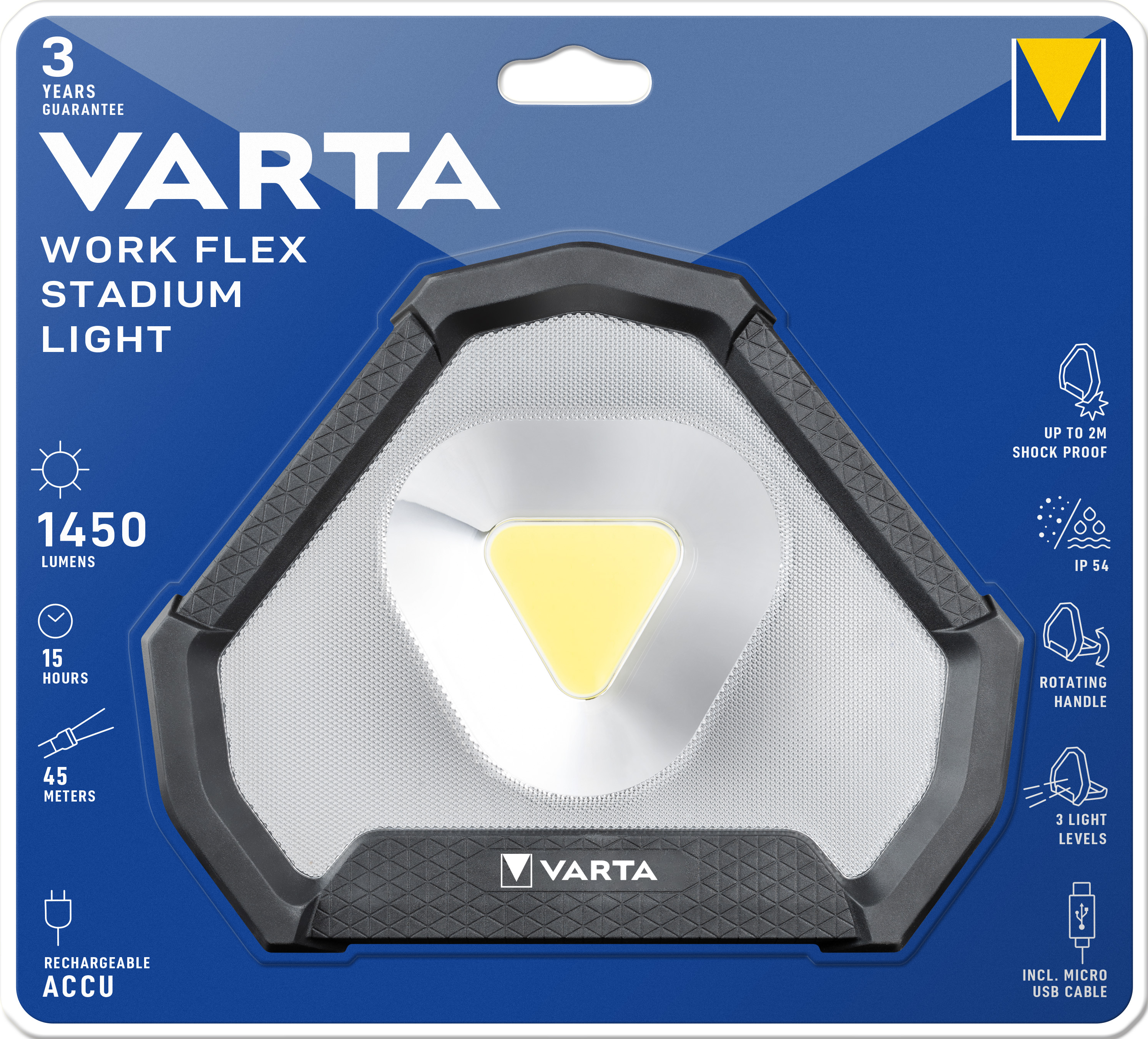 Varta Cons.Varta LED-Flächenarbeitsleuchte Li-Ion Akku, IP54 WorkFlex Stad.Light