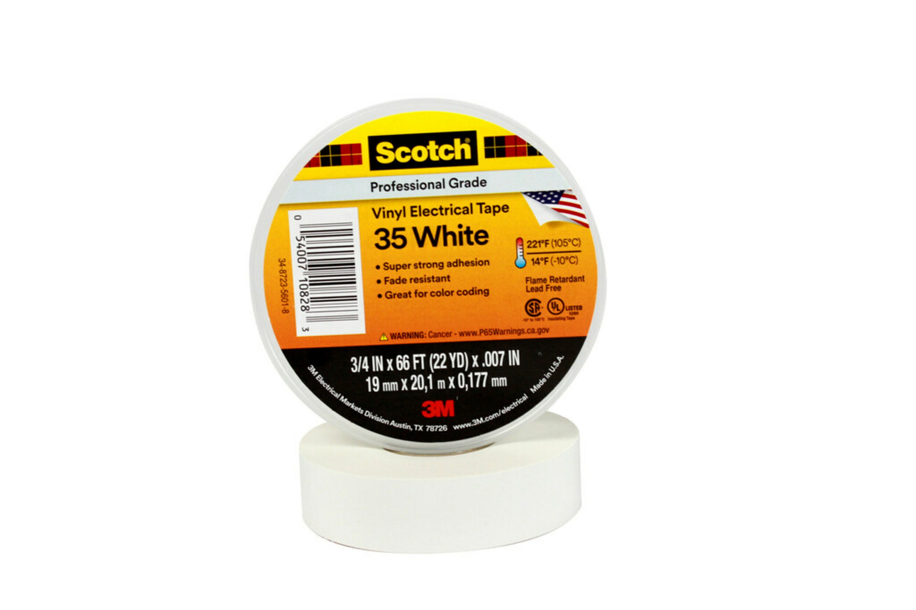 3M Deutschland PVC Elektro-Isolierband 19 mm x 20 m, weiß Scotch 35 19x20 ws