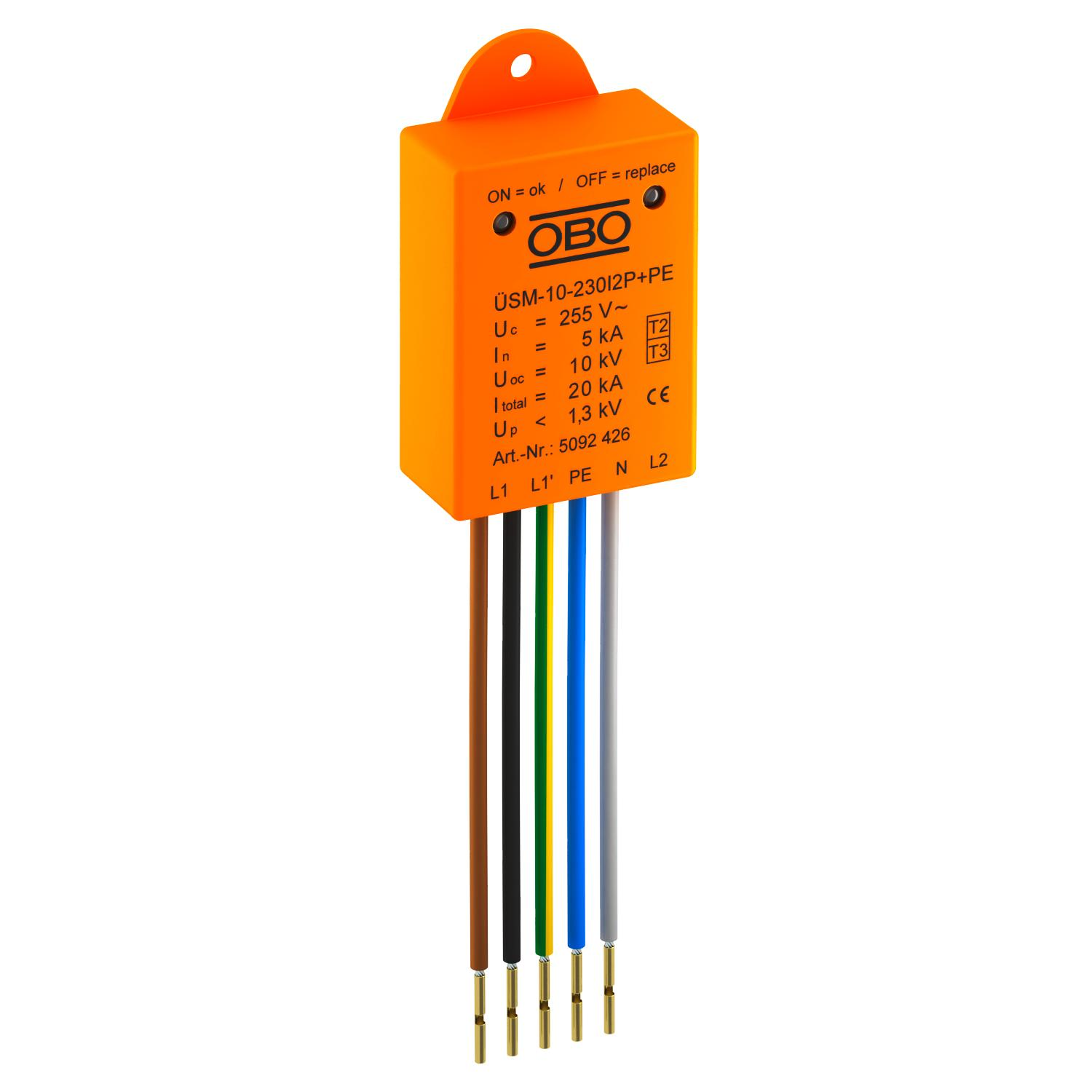 OBO Bettermann Vertr Überspannungsschutzmodul mit 2 Phasen ÜSM-10-230I2P+PE