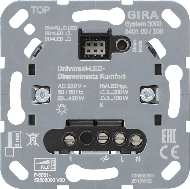 Gira Uni-LED-Dimmeinsatz komfort 540100 Gira Uni-LED-Dimmeinsatz komfort 540100