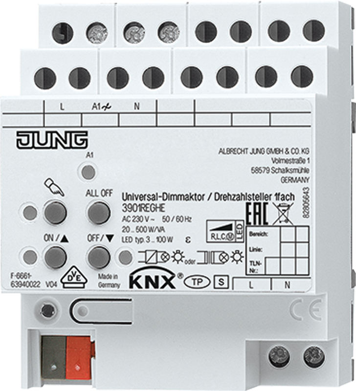 Jung KNX Universal-Dimmaktor /Drehzahlst. 1fach 3901 REGHE