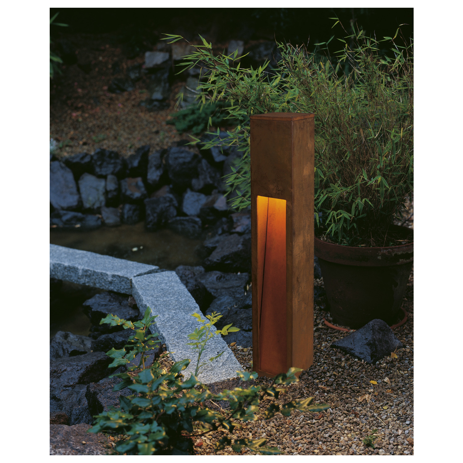 SLV RUSTY® SLOT 80, Outdoor Standleuchte, TC-DSE, IP44, stahl gerostet, L/B/H 12/12/80 cm, max. 11W - 229411