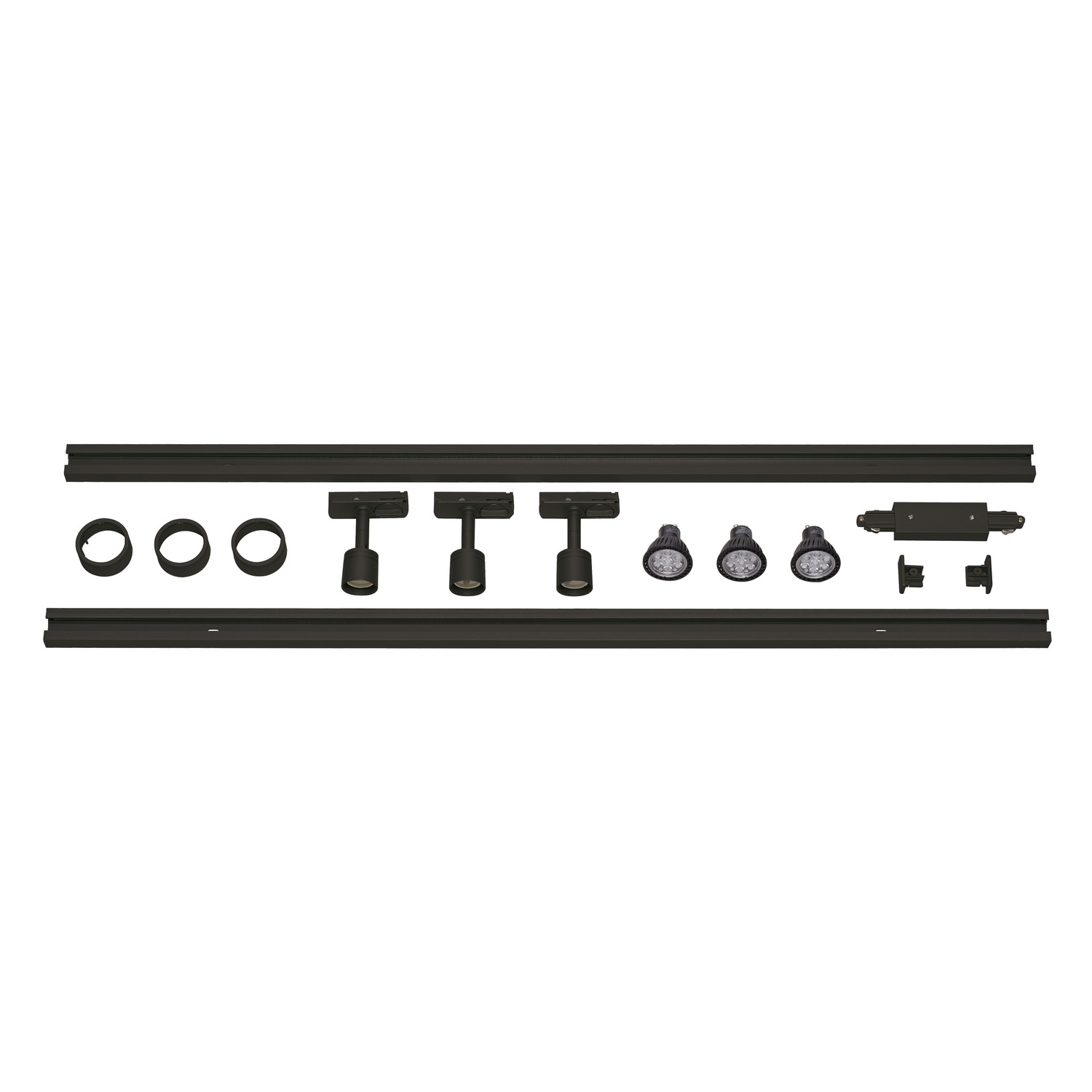 SLV 1PHASEN-HOCHVOLT-SET, dreiflammig, LED GU10 51 mm, schwarz, inkl. 2x1 m Hochvoltschiene, 3xPurileuchtkopf, Längsverbinder, 2 Endkappen, 3x Dekoring, 3x LED GU10 Leuchtmittel - 143190