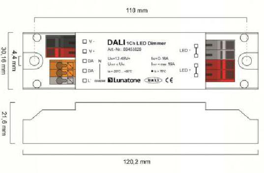 Lunatone Light Management LED-Dimmer DALI 1Ch LED Dimmer 16A CV