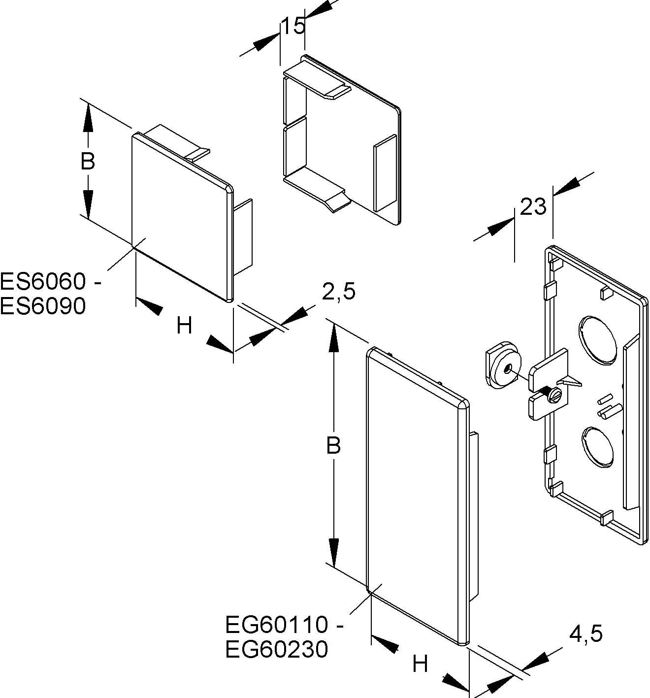 HKL Endstück lgr 60x60 RAL7035 ES6060.8