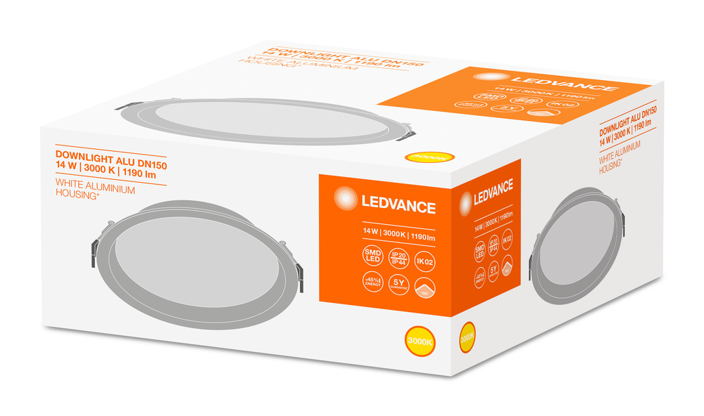 Ledvance LED downlight DOWNLIGHT ALU 150 14 W 3000 K IP44/IP20 WT - 4058075091436