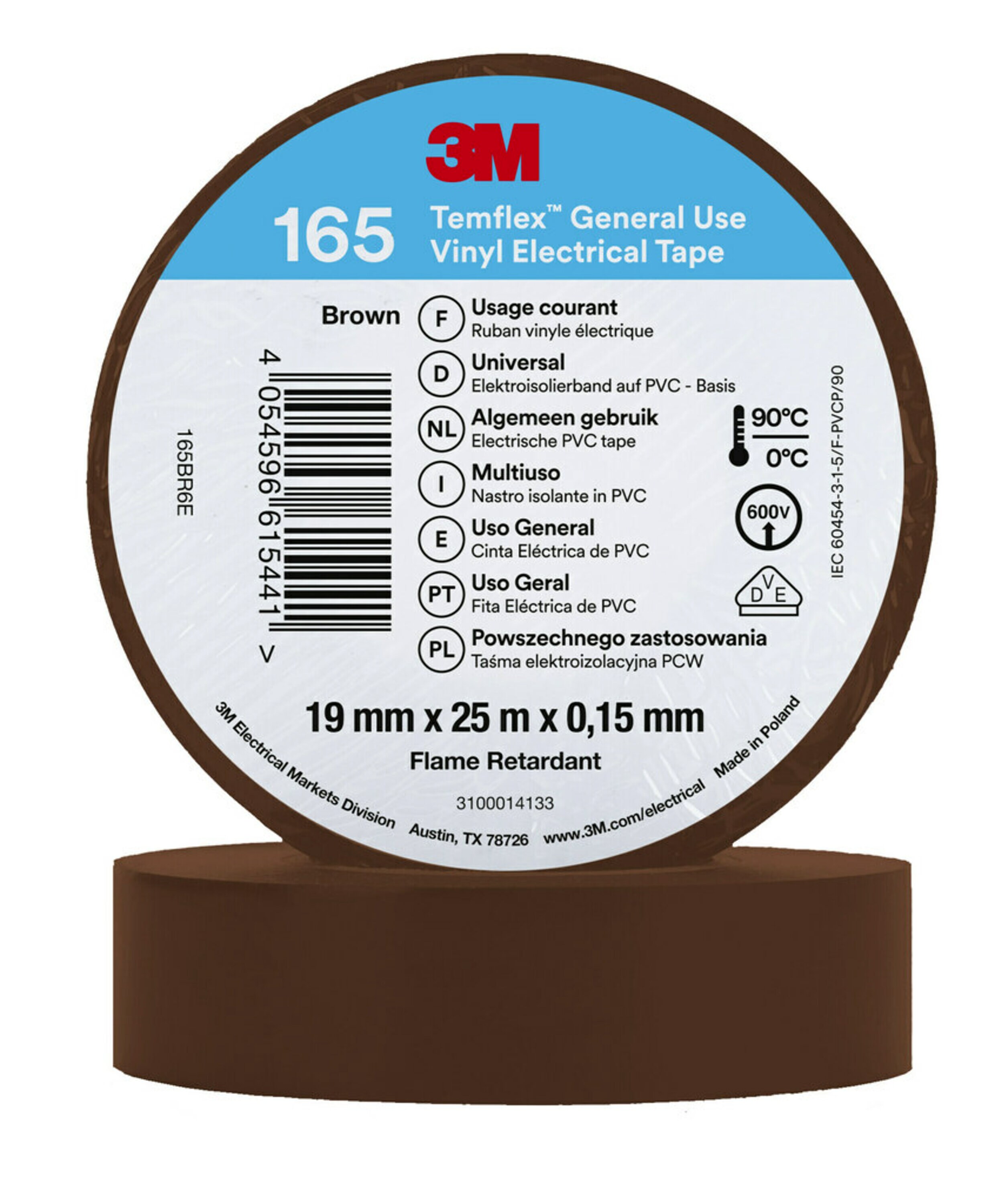 3M Deutschland PVC Elektro-Isolierband 165BR6E Temflex165 brau19X25 - 7100184812 3M Deutschland PVC Elektro-Isolierband 165BR6E Temflex165 brau19X25 - 7100184812