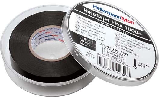 HellermannTyton Premium PVC-Isolierband 19mmx20m, schwarz FLEX1000+19x20 BK - 710-10602