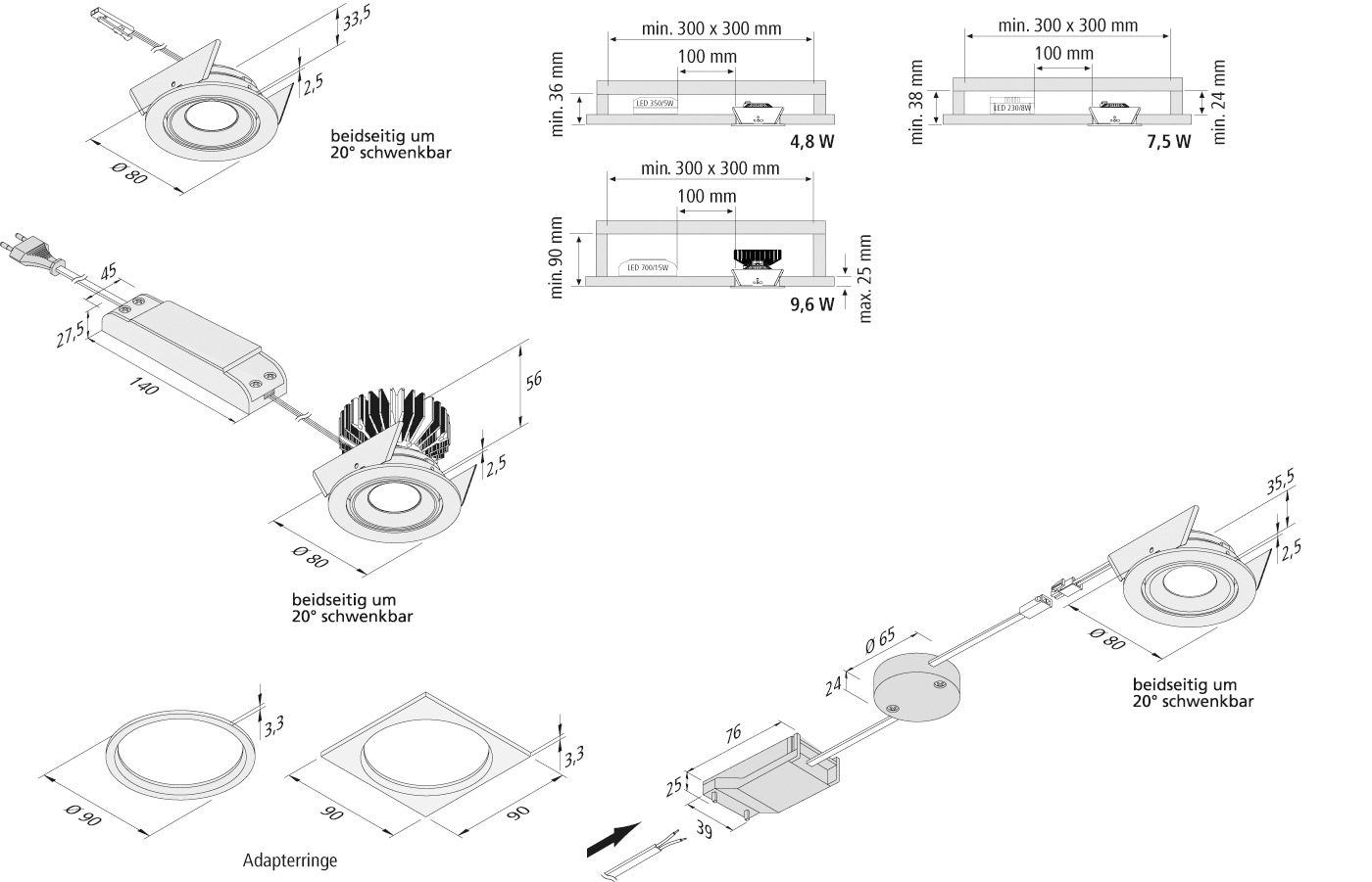 Hera LED-Einbauleuchte starr LED Eye 35S 1Www eds