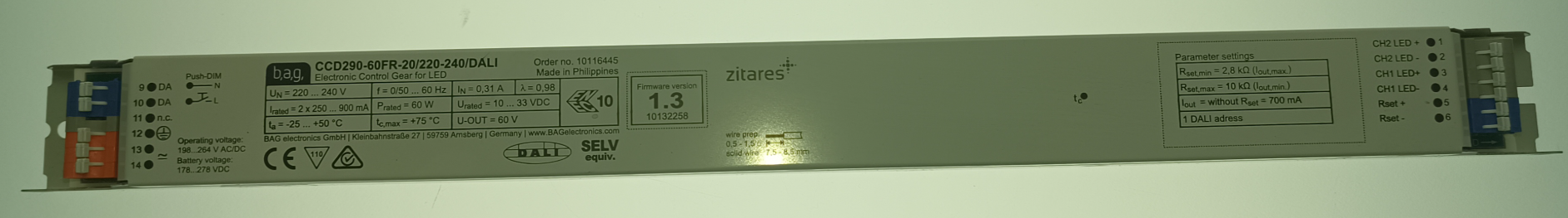 BAG LED-Treiber CCD290-60FR-20/220-240/DALI - Firmware Version 1.3 - 10132258 BAG LED-Treiber CCD290-60FR-20/220-240/DALI - Firmware Version 1.3 - 10132258