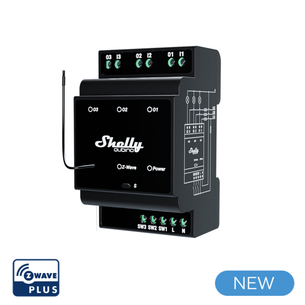 Shelly Hutschiene Wave Pro 3 Relais max. 48 A 3 Phasen 3x 16A Z-Wave