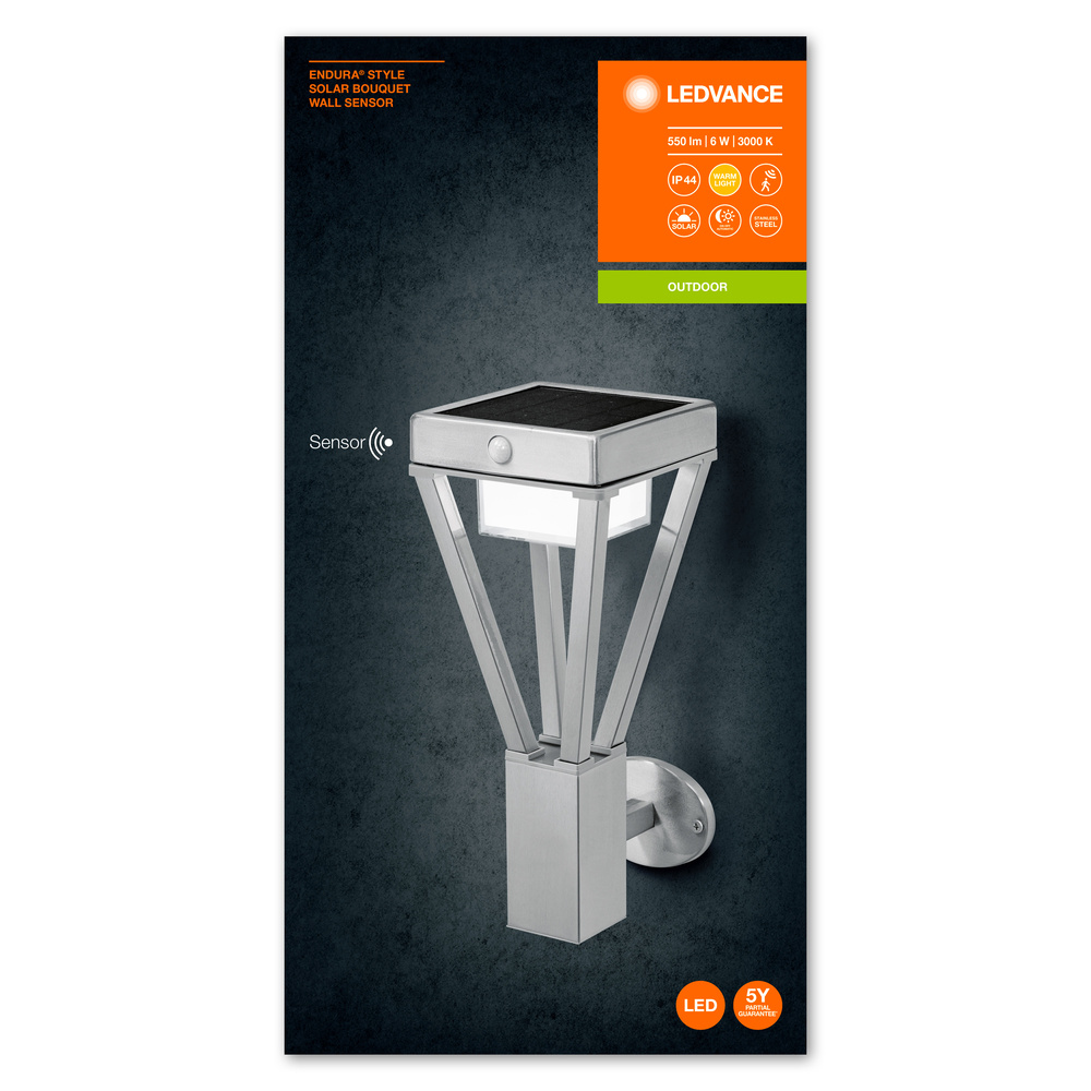 Ledvance LED outdoor wall and bollard light with solar and sensor ENDURA STYLE solar BOUQUET Wall sensor stainless steel – 4058075564503