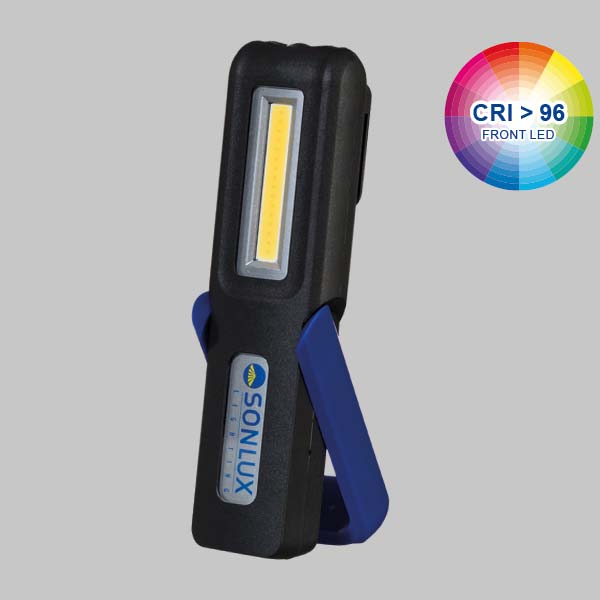 Sonlux Work light ACHILLES MC Mini, battery hand luminaire with magnetic holder, black / blue, incl. Micro USB charging cable