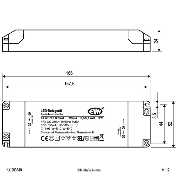 EVN Lichttechnik LED-Netzgerät 350mA 18,6-37,1WIP20 PLD203540