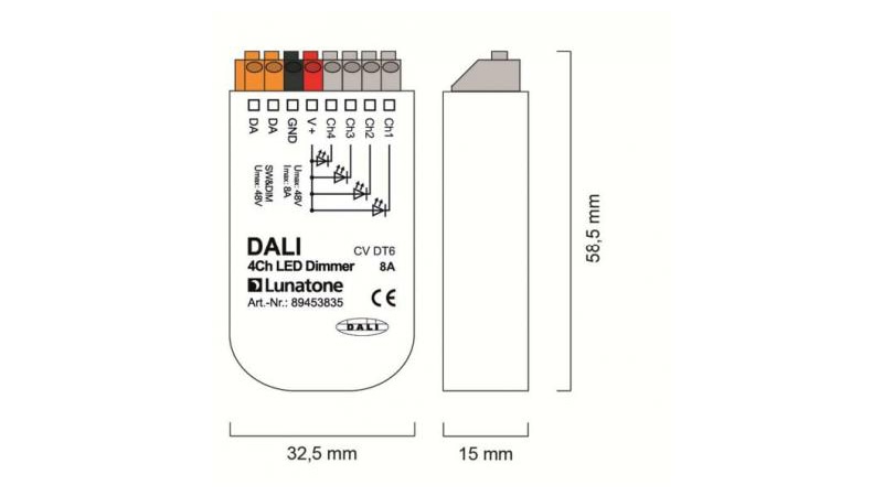 Lunatone LED-Dimmer DALI 4Ch LED Dimmer CV 8A