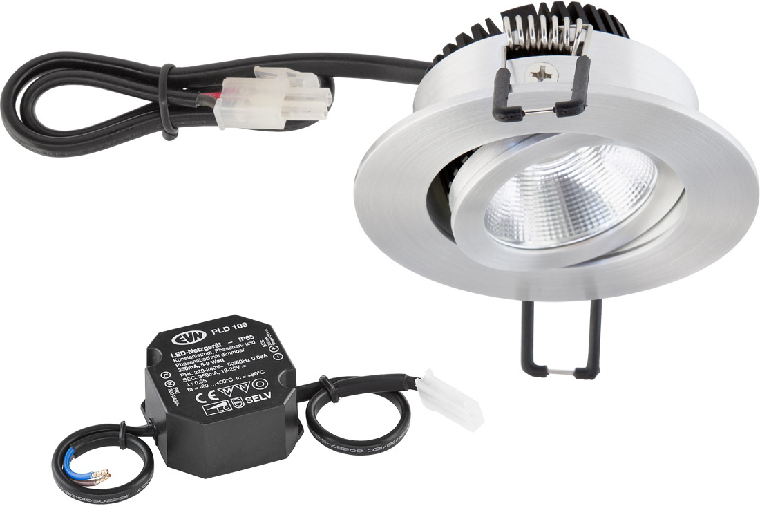 EVN Lichttechnik P-LED Deckeneinbauleuchte 3000K 230V rund alu PC20N61402 günstig online kaufen