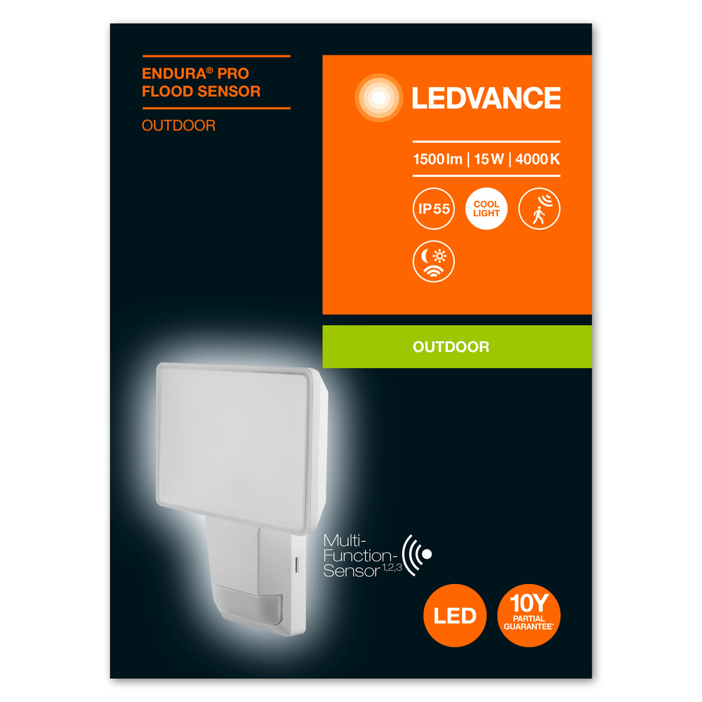 Ledvance LED decorative outdoor luminaire ENDURA PRO FLOOD SENSOR 15W 840 IP55 WT