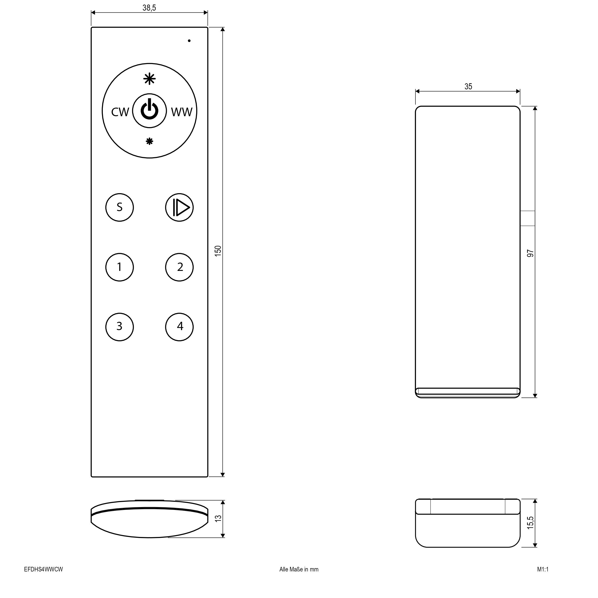 EVN Lichttechnik Funk-Handsender 4-Kanal inkl.Wandhalterung EFDHS4WWCW