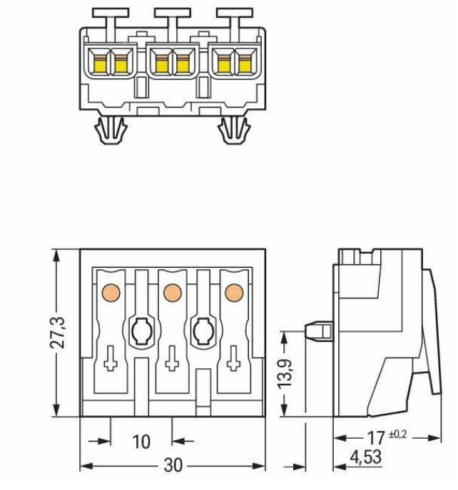 WAGO 3P-Leuchtenanschlussklemme ohne PE-Kontakt N-PE-L 2,5 mm² - 294-5013 WAGO 3P-Leuchtenanschlussklemme ohne PE-Kontakt N-PE-L 2,5 mm² - 294-5013