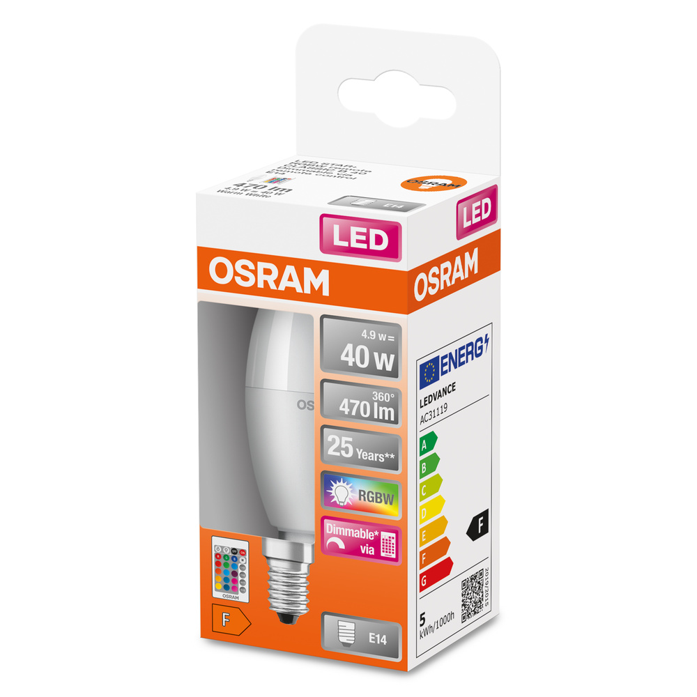 Ledvance LED lamp LED Retrofit RGBW lamps with remote control 4.9 W/2700 K E14 FR - 4058075430853