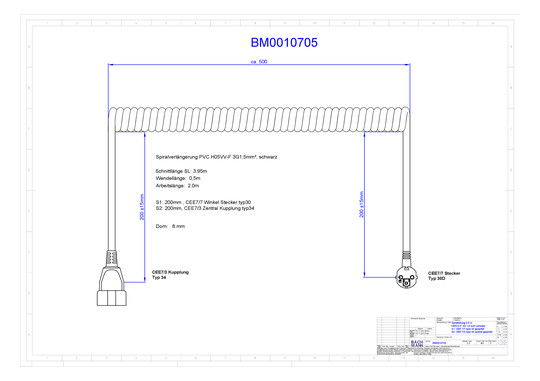 Bachmann Spiralleitung H05VV-F 3G1,5qmm L:0,5m sw BM0010705